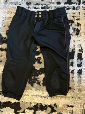 Kids Black Athletic Jogger Pants with Burgundy Side Stripe